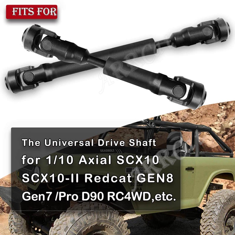 ARRCat 2PCS 77-101MM Universal Drive Shaft RC Upgrades for 1/10 Axial SCX10 SCX10-II Redcat D90 Gen7 /Pro RC4WD GEN8 RC Crawler,RC Upgrade Parts Hop-Ups,Steel Full Metal Drive Shaft,Black (77-101 MM,2PCS) - Image 2